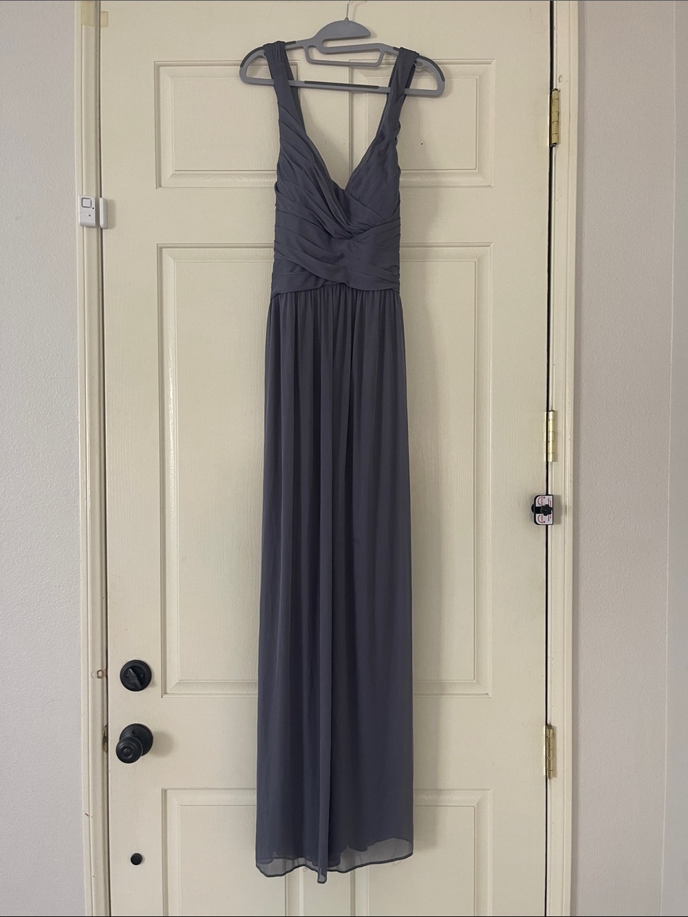 David’s Bridal Cross Back Full Length Slate Gray Dress Size 14